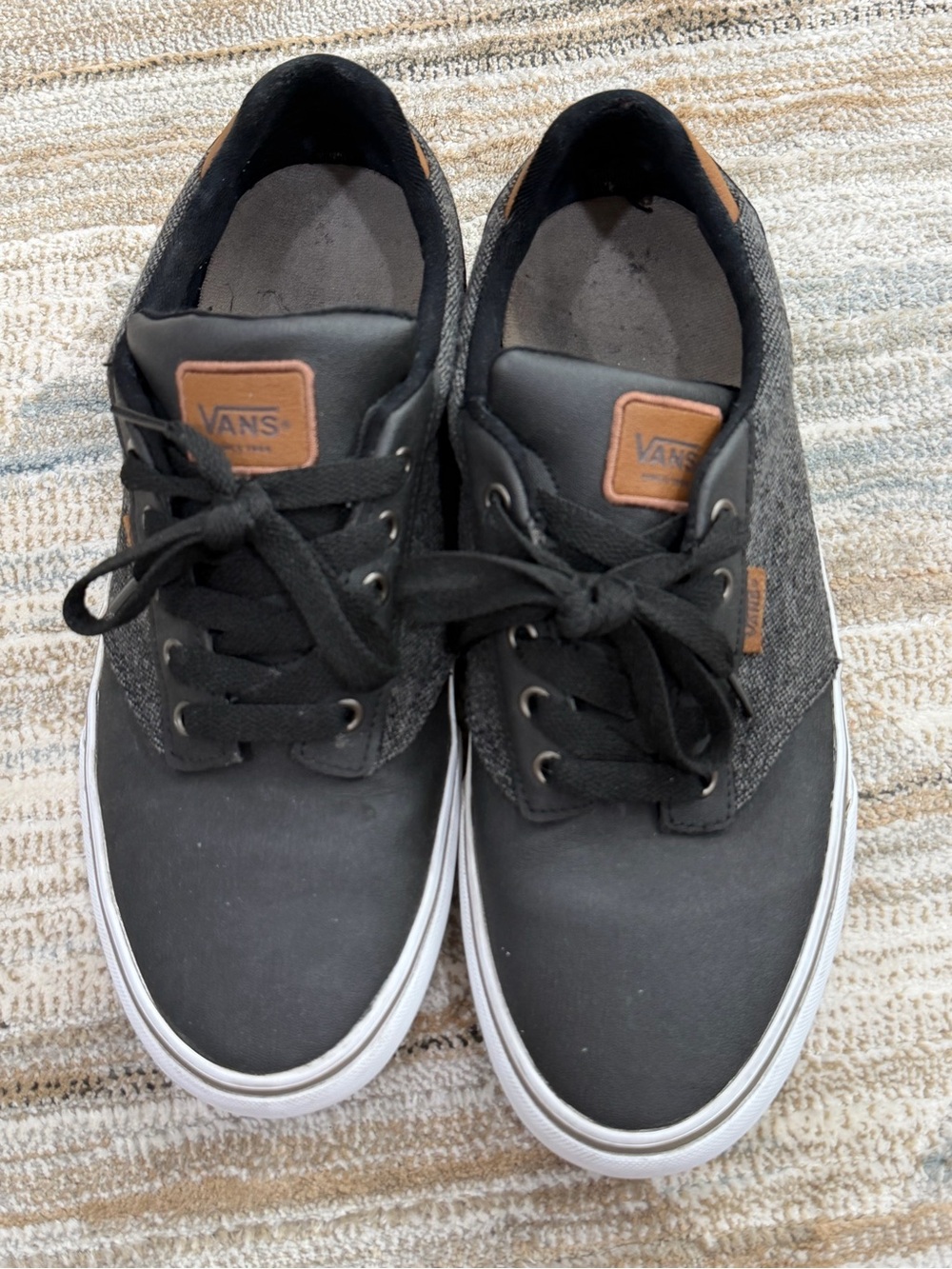 Vans Black and Gray Low-Top Lace-Up Sneakers with Brown Accent